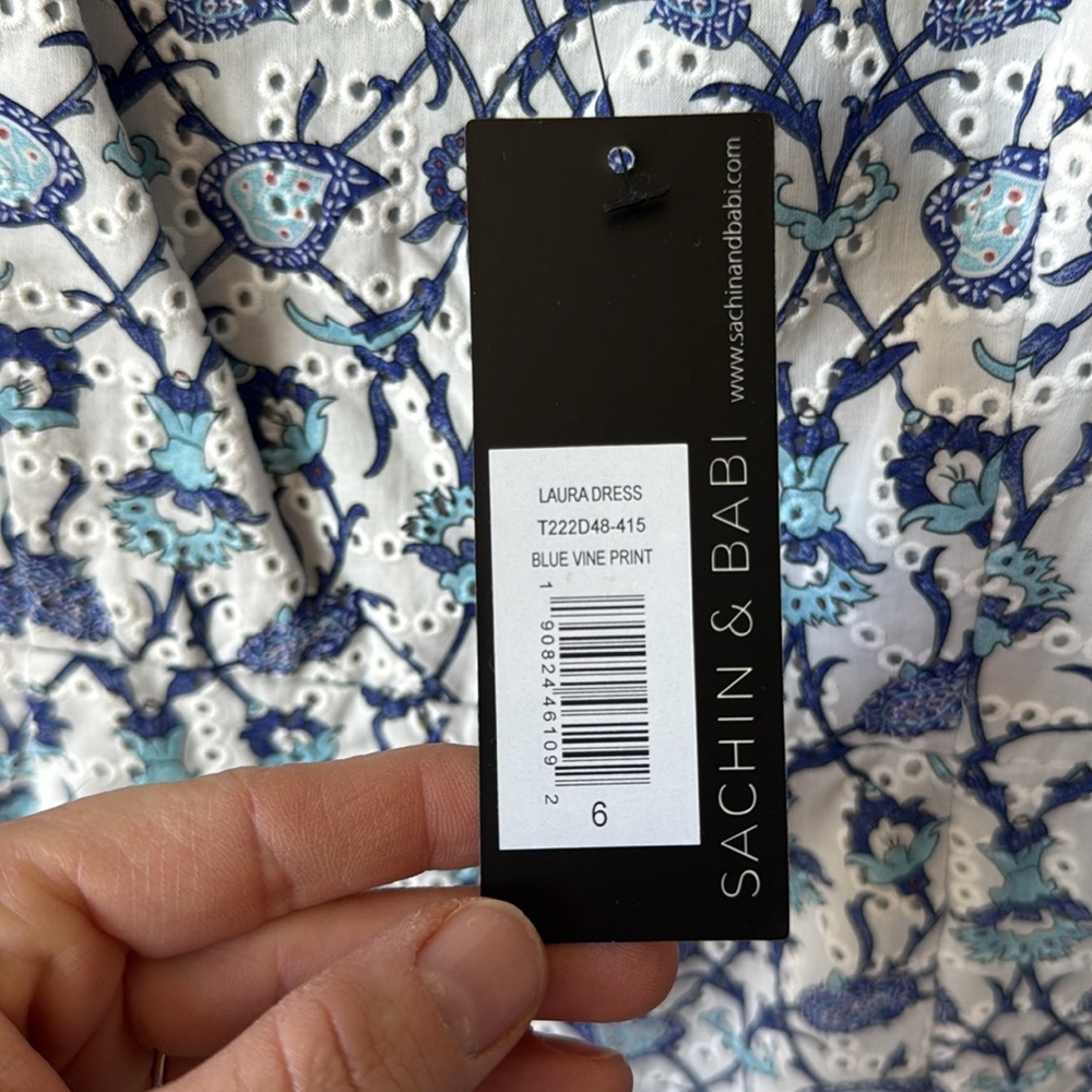 Sachin & Babi Laura Blue Vine Print Midi Dress NWT Size 6 - Picture 8 of 10
